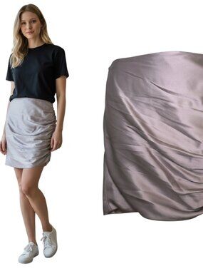 The Sei Silk Ruched Mini Skirt Silver Size 4 NWT